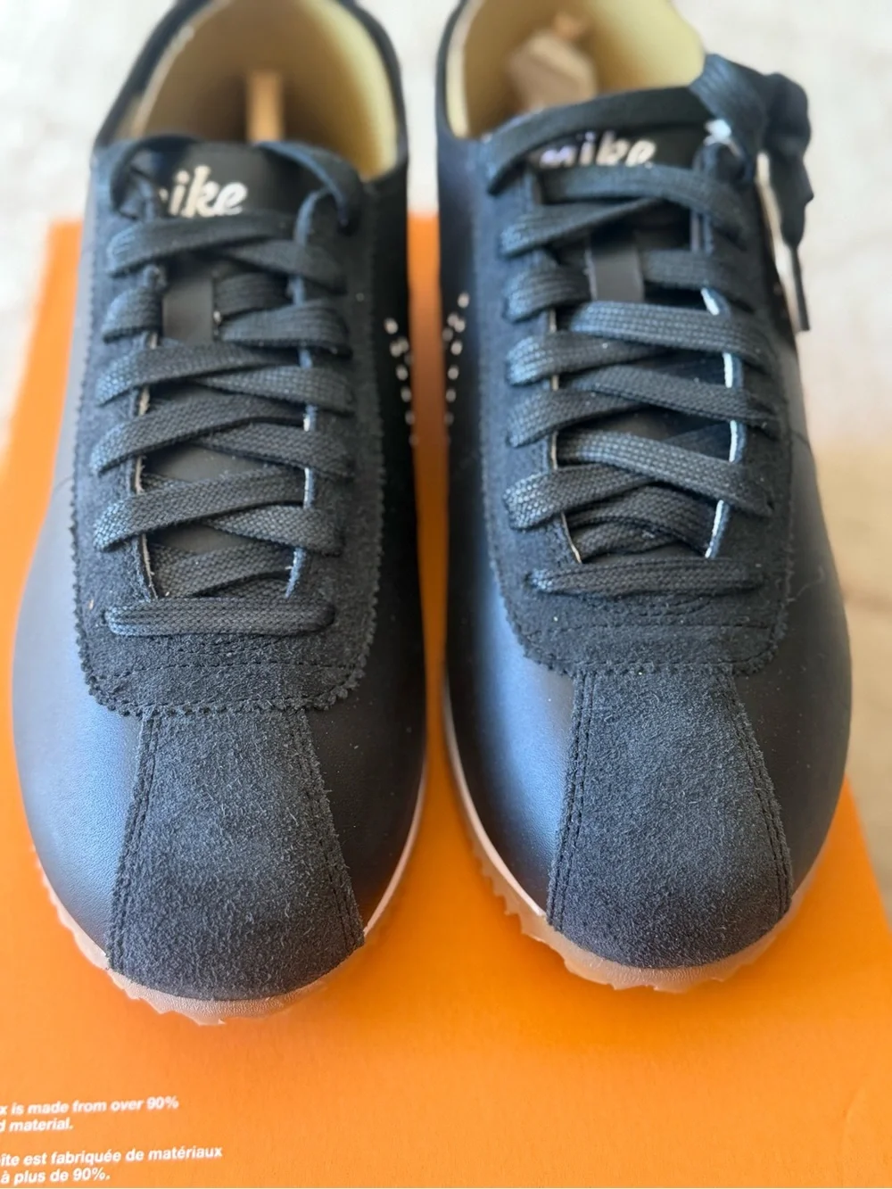 Nike Cortez Leather Women’s 8 Black Gum Perforated Swoosh Sneakers New